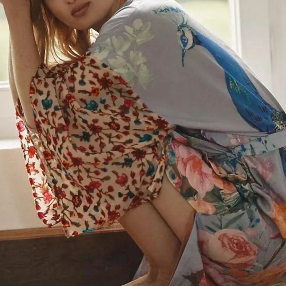 New peacock kimono robe, purple one size